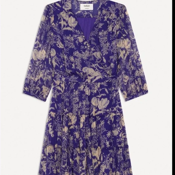 NWT Ba&sh Dress Womens US 8 Blue Violet Floral Lined Wrap Mini Ulia (medium) - Picture 3 of 3